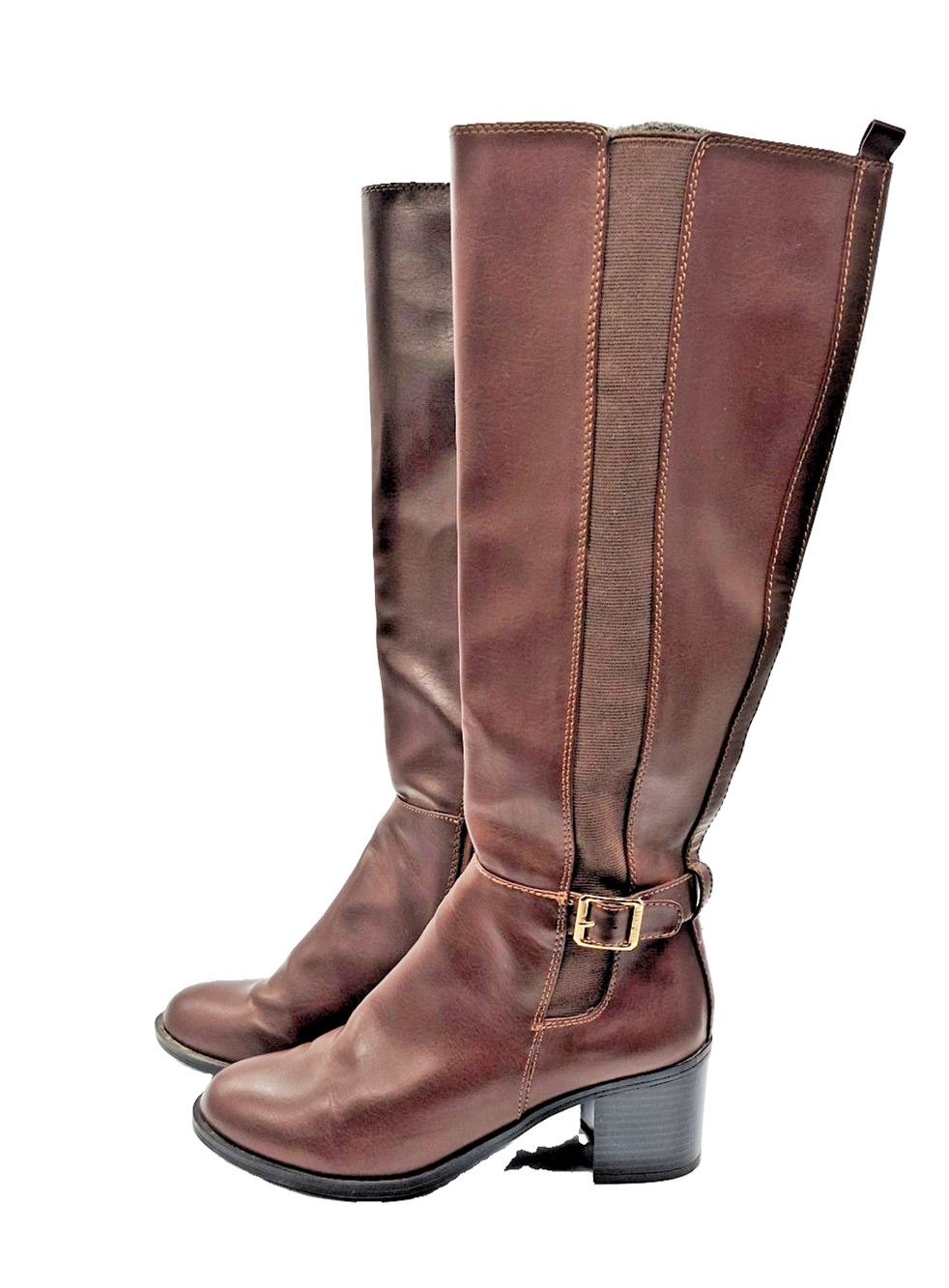 Sam & Libby Womens Riding Boots Size 9 Brown Knee High Zip Buckle Stretch